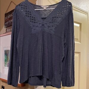Lucky Brand Slate Blue Embroidered Blouse